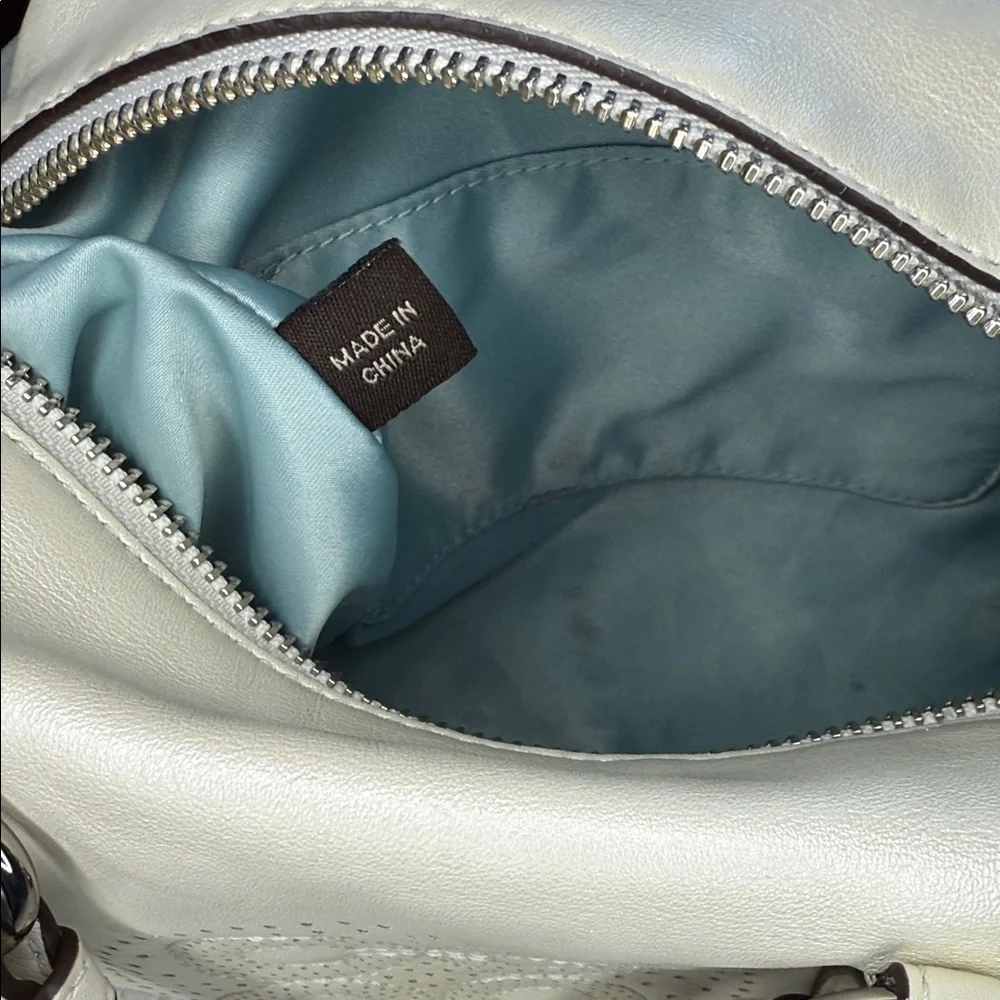 Coach Metallic Cream Perforated Opt Art Mini Satchel with Charm